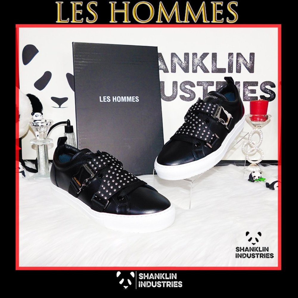 🤍🐼LES HOMMES🐼🤍  NIB Leather Buckle Sneakers Men's SZ 10.5
